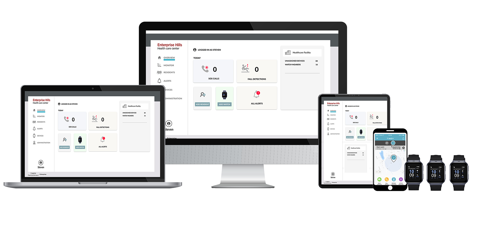 Timex EnterpriseConnect shown across desktop, tablet, and mobile devices